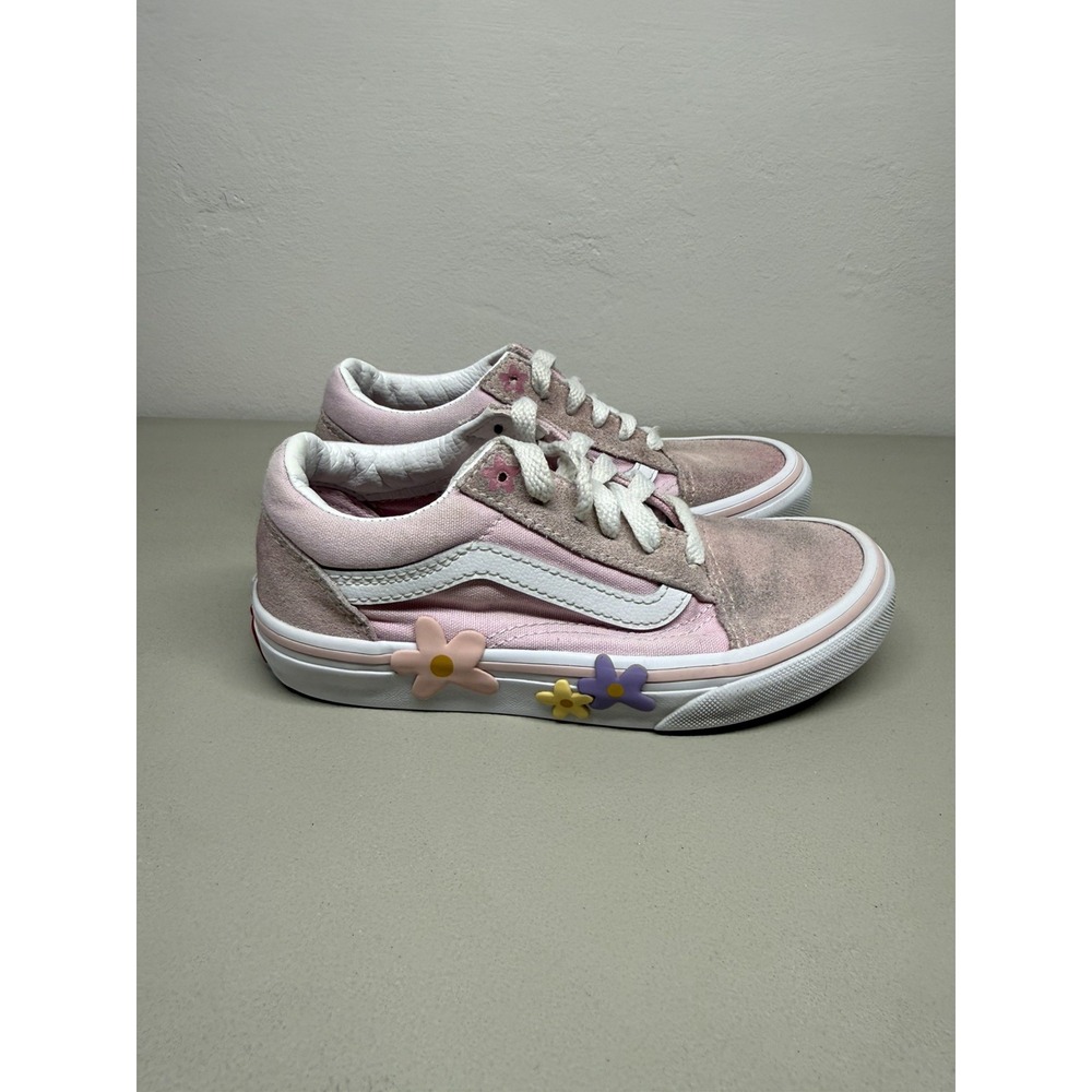 VANS Off The Wall Pink Flowers Suede Lace-Up Low Top Sneakers Kids 13